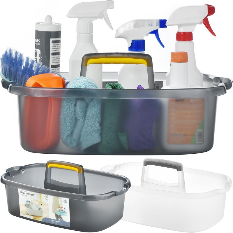 Haundry Large Cleaning Caddy with Handle, Cleaning Tool Storage Basket Organizer, Sturdy Pail Bucket Organizer, Household Bucket for Cleaning Supplies - Clear Grey - Image 3